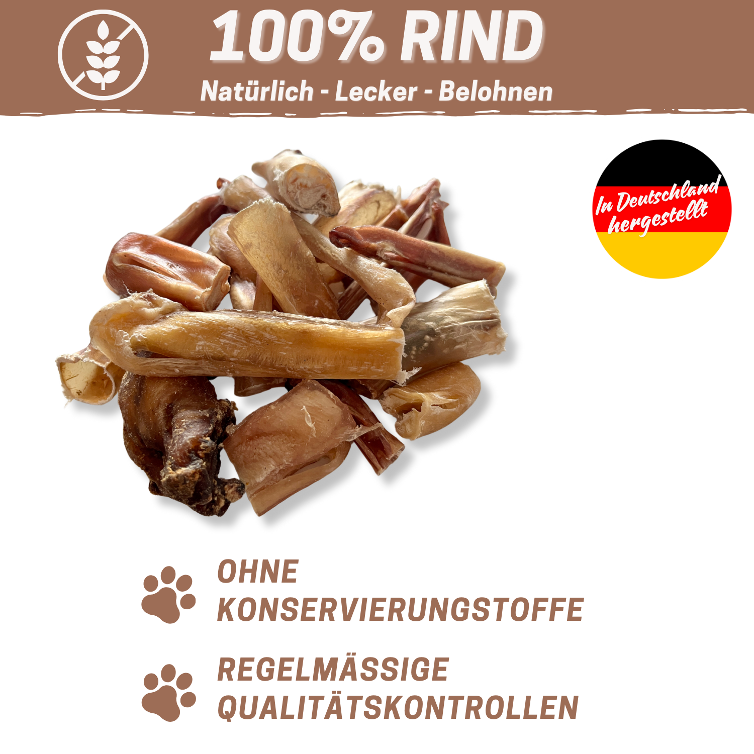 Ochsenziemer Abschnitte 1kg | Große und kleine Stücke | Premium Snack aus Deutschland | 100% Rind