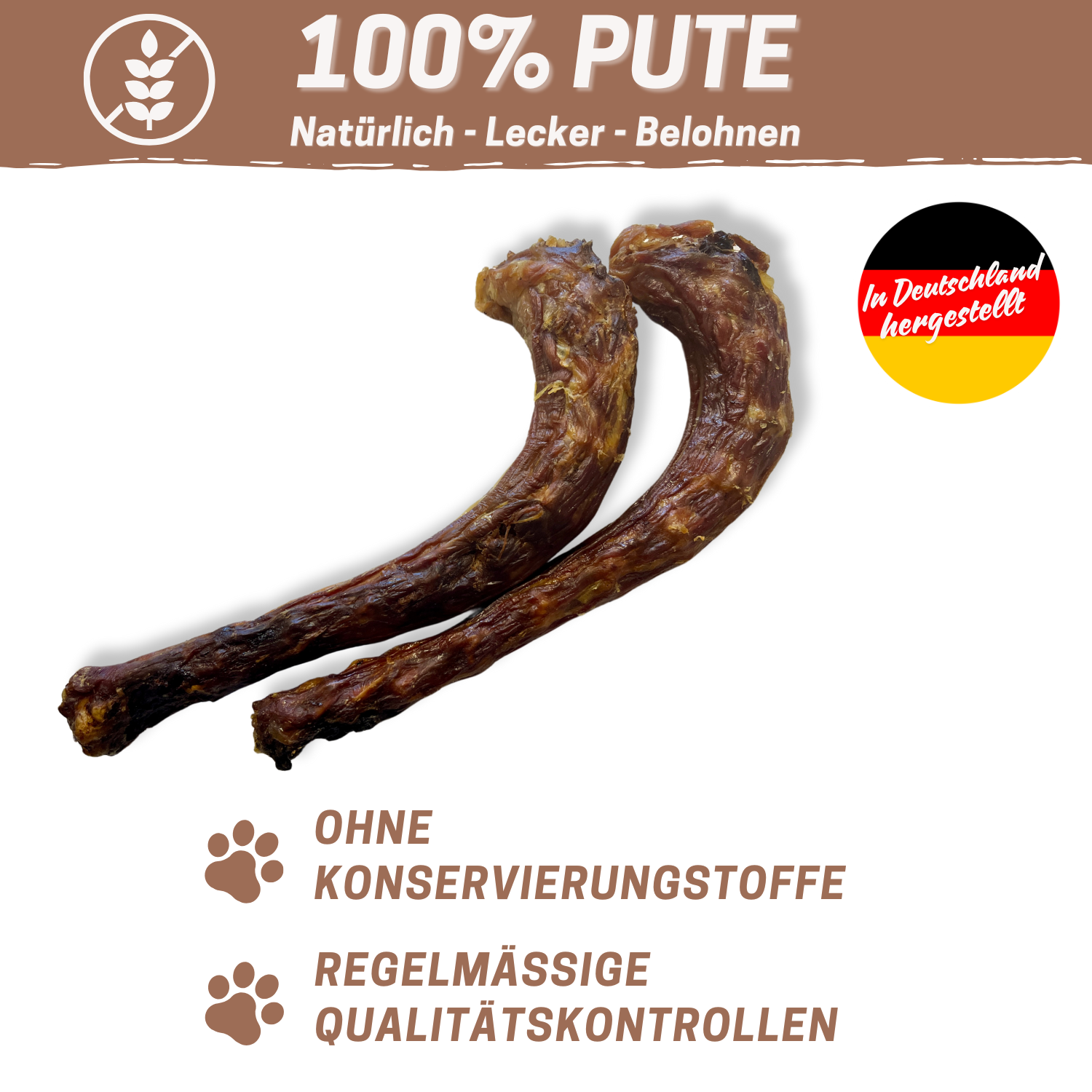 Putenhälse 1kg - Premium Kausnack - Zahnpflege - 100% Geflügel - Deutsche Herstellung - Getreidefrei