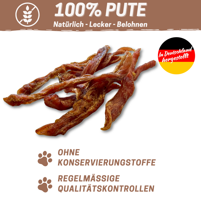 Putenfleisch Streifen 1kg - Premium Kausnack - Zahnpflege - 100% Geflügel - Deutsche Herstellung - Getreidefrei