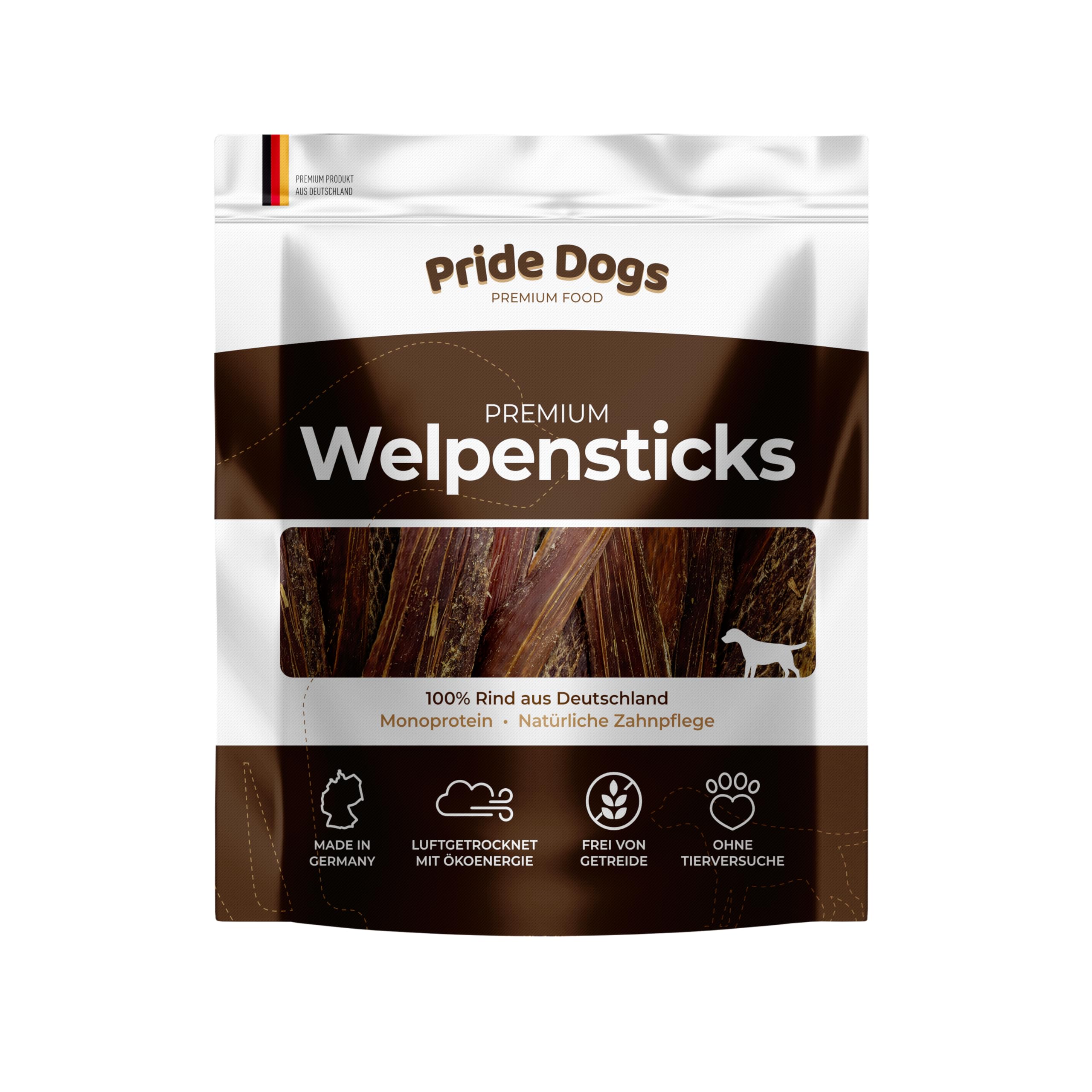 PrideDogs Welpensticks - natürlicher Kauknochen für kleine Hunde und Welpen - 100% Rindfleisch aus Deutscher Herstellung - getreidefreies Leckerli - natürliche Zahnpflege