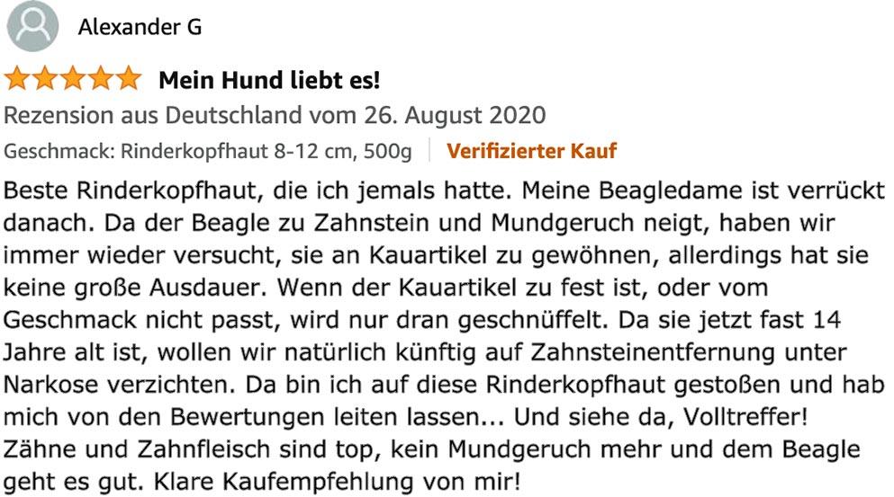 Kundenerfahrung mit PrideDogs Rinderkopfhaut
