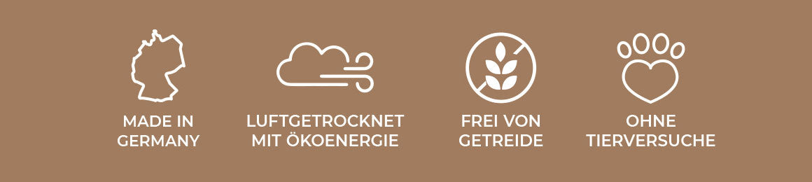 Made in Germany, luftgetrocknet, getreidefrei und ohne Tierversuche