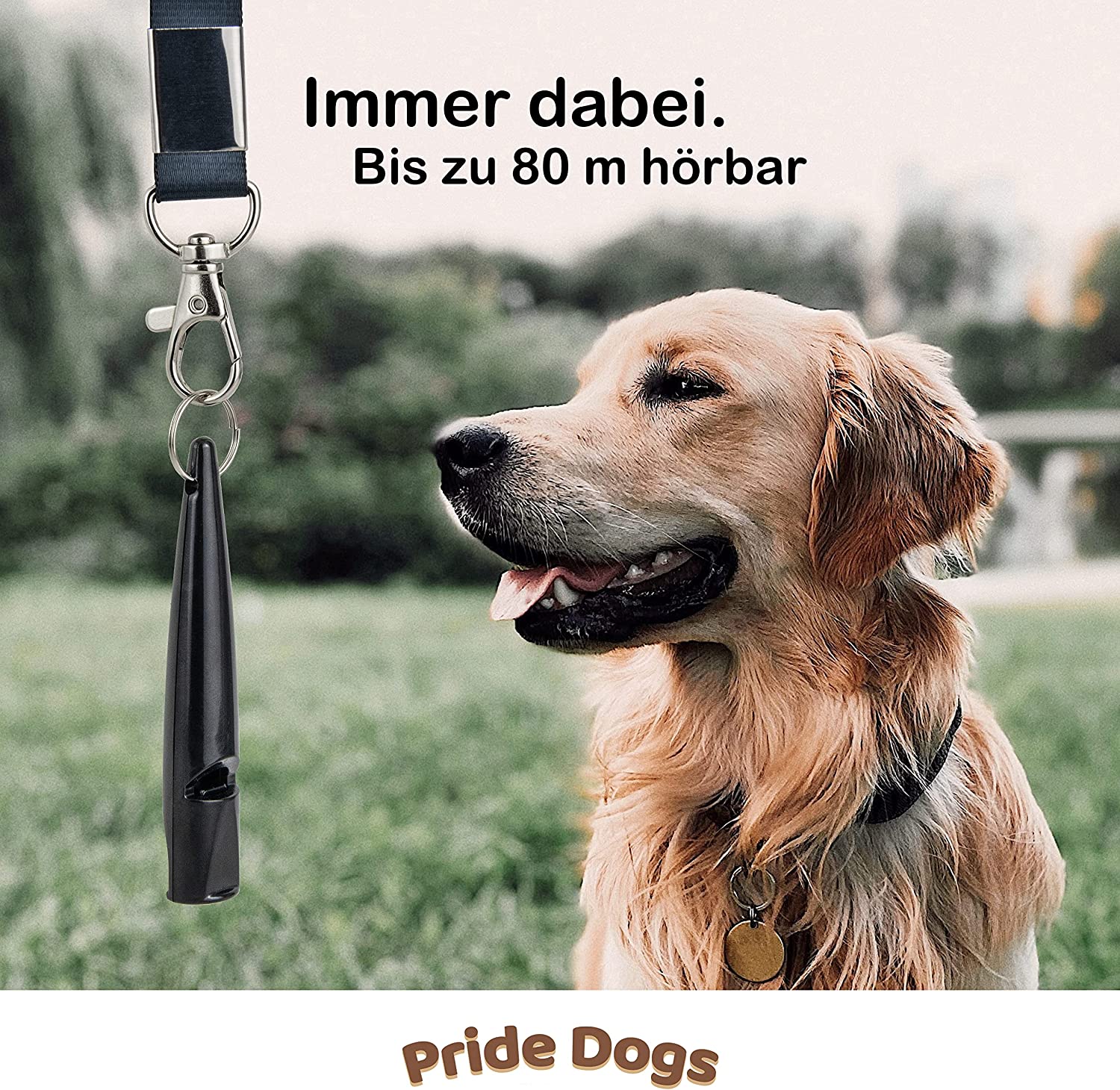 PrideDogs Hundepfeife mit Pfeifenband - Perfekt für Hundeerziehung - Hochfrequenz - SCHWARZ