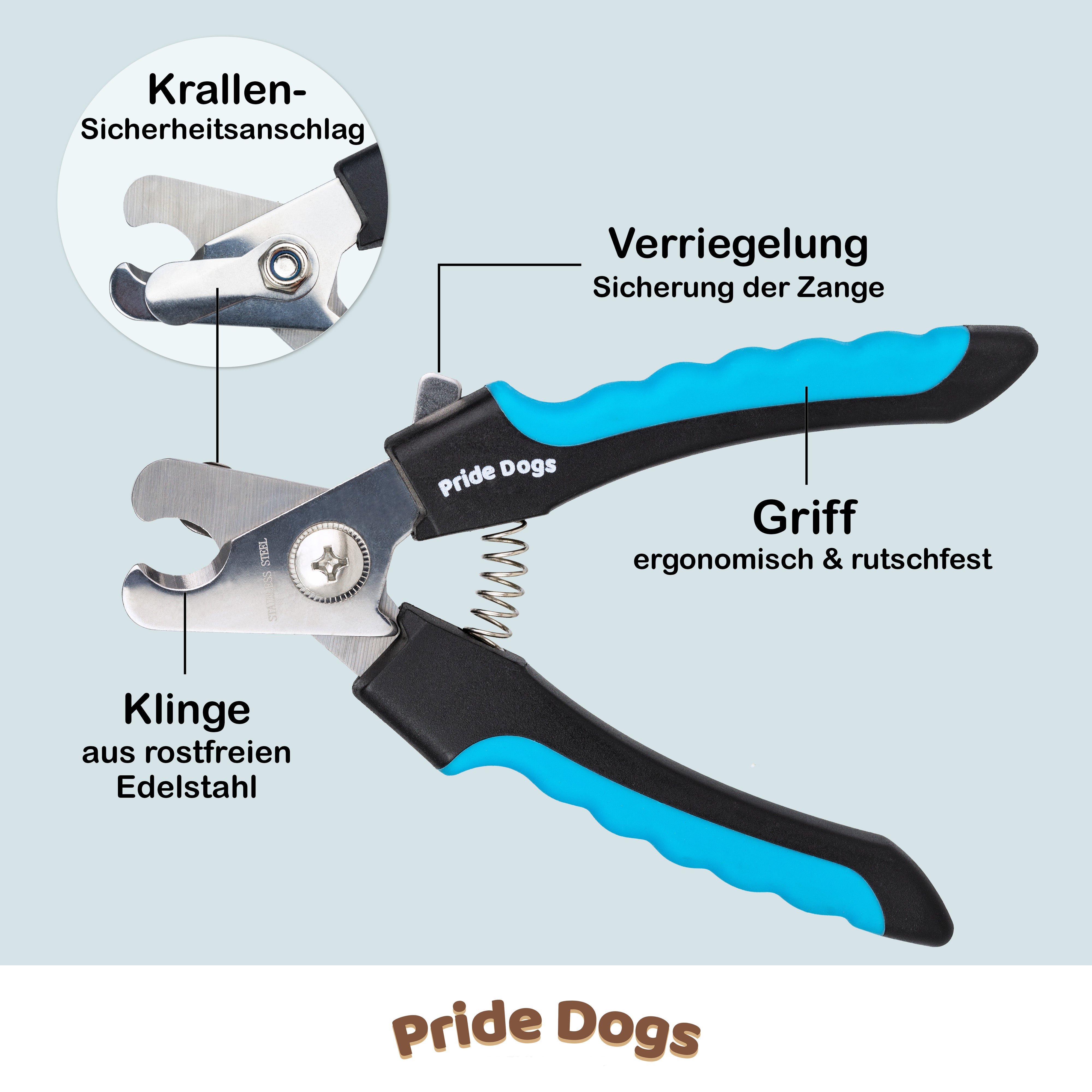 PrideDogs Krallenschere für Hunde & Katzen - Premium Qualität | Krallenzange, Krallenschneider für einfache & sichere Krallenpflege der Krallen inkl. Abstandshalter [Safety Guard]
